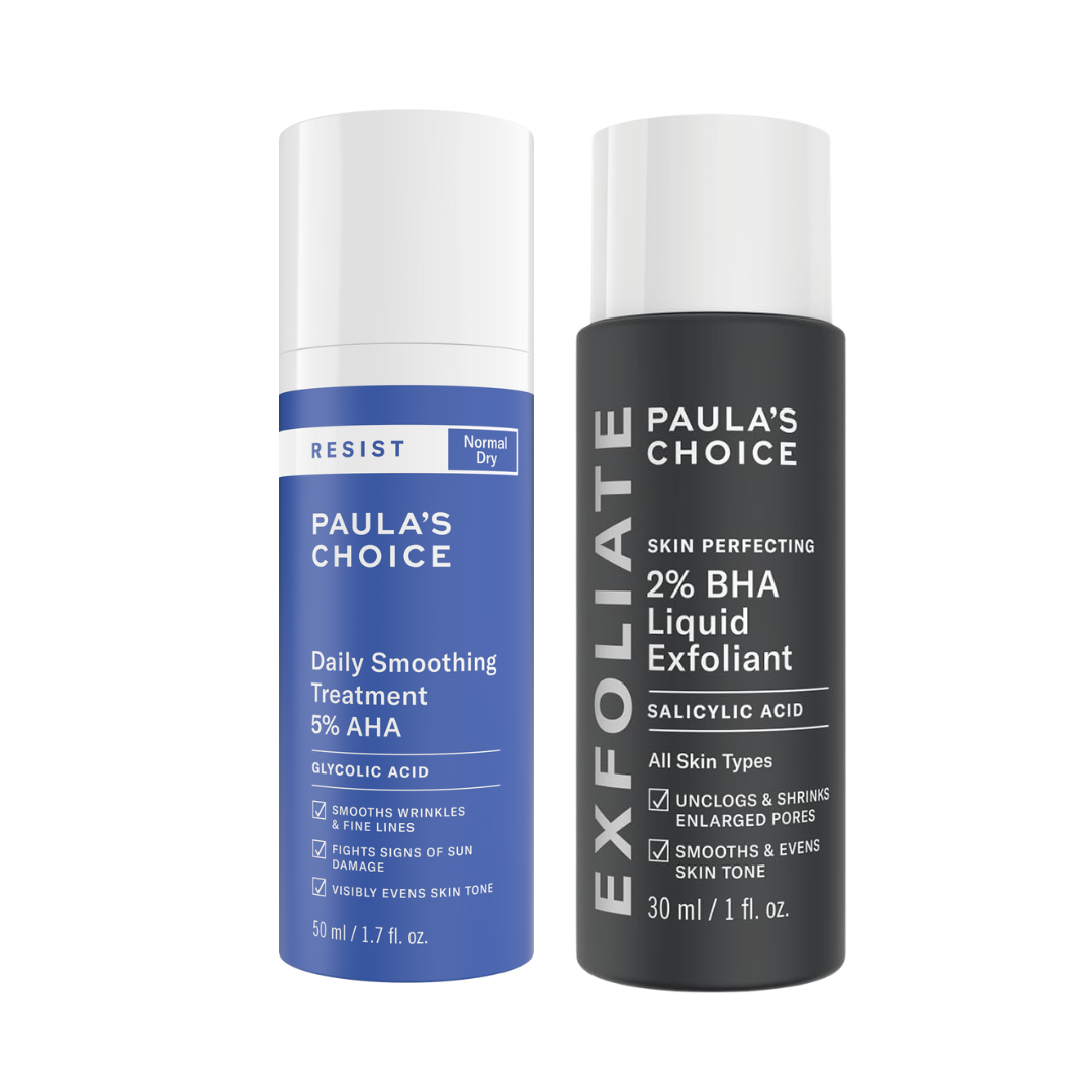 PAULA'S CHOICE Skin Perfecting 2% BHA Liquid Exfoliant & Resist Daily Smoothing Treatment 5% AHA