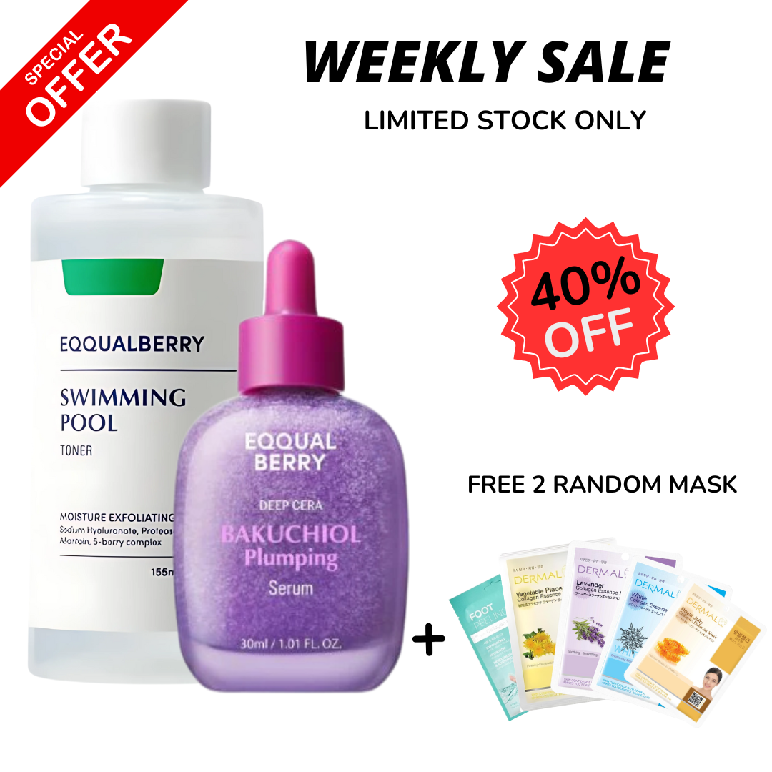EQQUALBERRY Bakuchiol Plumping Serum & EQQUALBERRY Swimming Pool Daily Facial Toner Set - Glam Secret