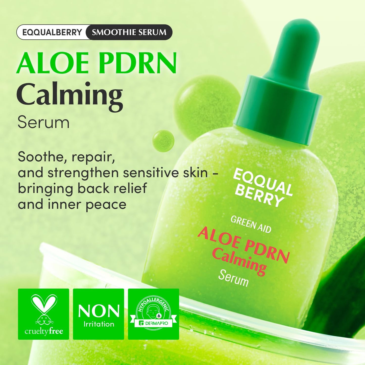 EQQUALBERRY Green Aid Aloe PDRN Calming Serum - Glam Secret