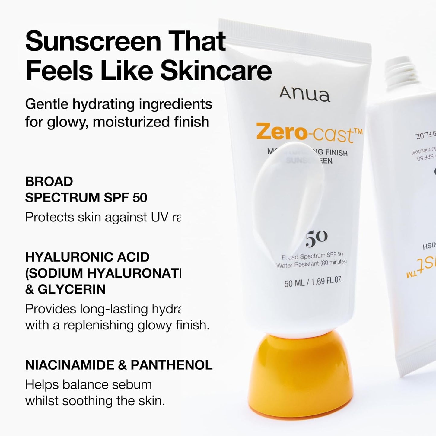 Anua Zero-Cast Moisturizing Finish Sunscreen,SPF 50 - Glam Secret