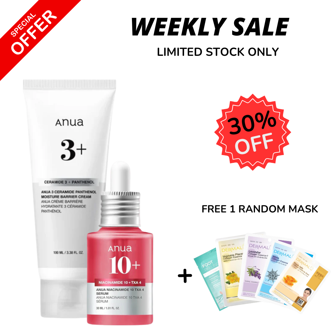 WEEKLY FLASH DEALS ANUA Niacinamide 10% + TXA 4% Serum & ANUA Ceramide 3 + Panthenol Moisture Barrier Cream