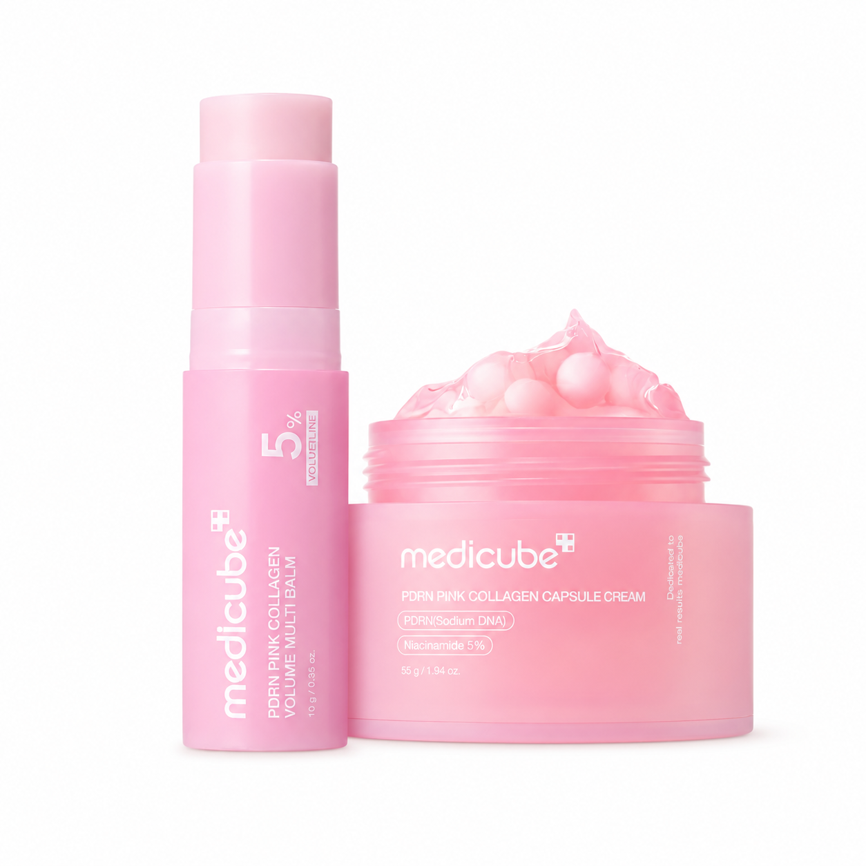 Medicube PDRN Pink Collagen Glow Duo with capsule cream and multi balm