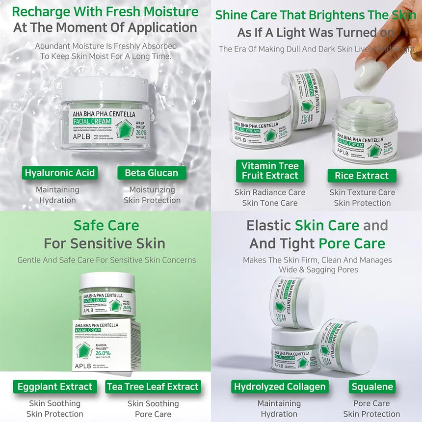 APLB AHA BHA PHA Centella Facial Cream - Glam Secret