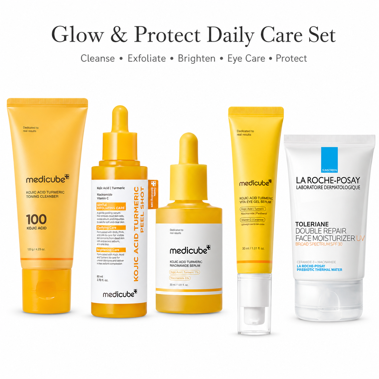 MEDICUBE Kojic Turmeric and La Roche-Posay skincare bundle