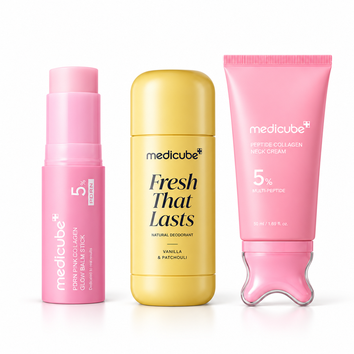 Medicube PDRN Glow Balm Fresh That Lasts Deodorant and Peptide Collagen Neck Cream Set