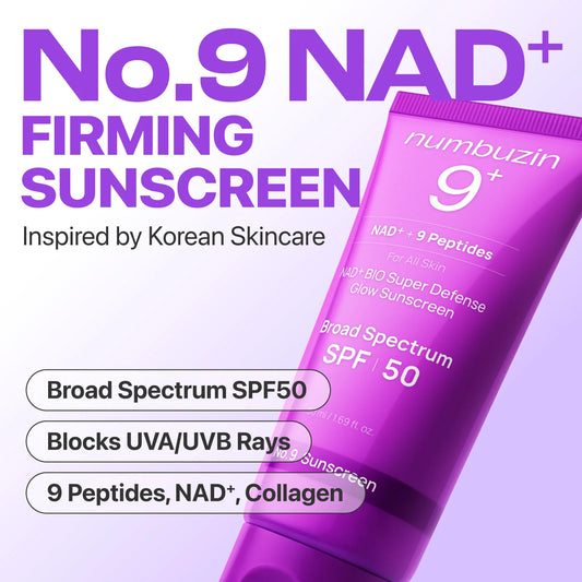 Numbuzin No.9 Nad+ 9 Peptides Dewy Sun Essence, a 50ml no white cast sunscreen with a dewy finish and Korean glow effect.