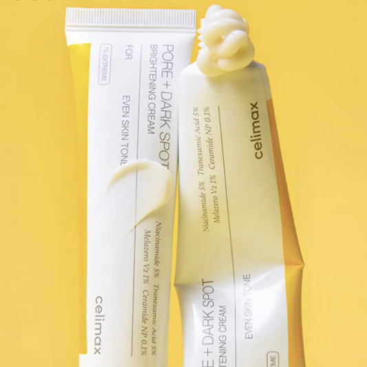 Celimax Pore+Dark Spot Brightening Cream jar showing the product container with a clean, bright label and a smooth cream inside.