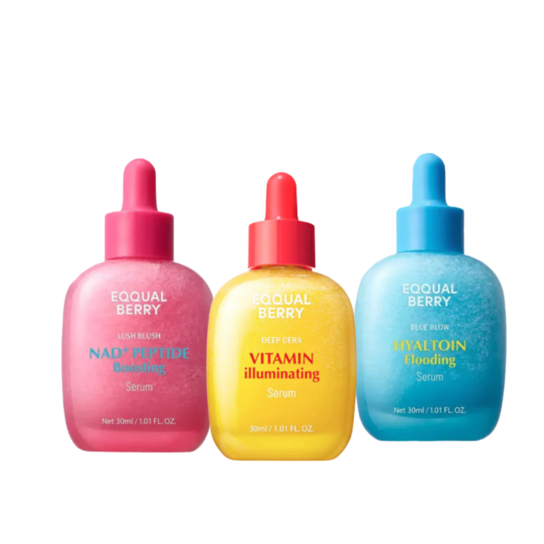 EQQUALBERRY Vitamin Illuminating Serum, Lush Blush NAD+ Peptide Boosting & Hyaltoin Flooding Serum Set