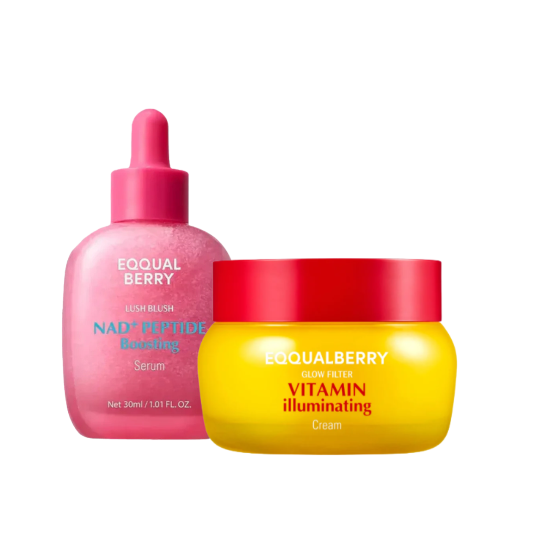 EQQUALBERRY Lush Blush NAD+ Peptide Boosting Serum & Vitamin Illuminating Cream Set - Glam Secret