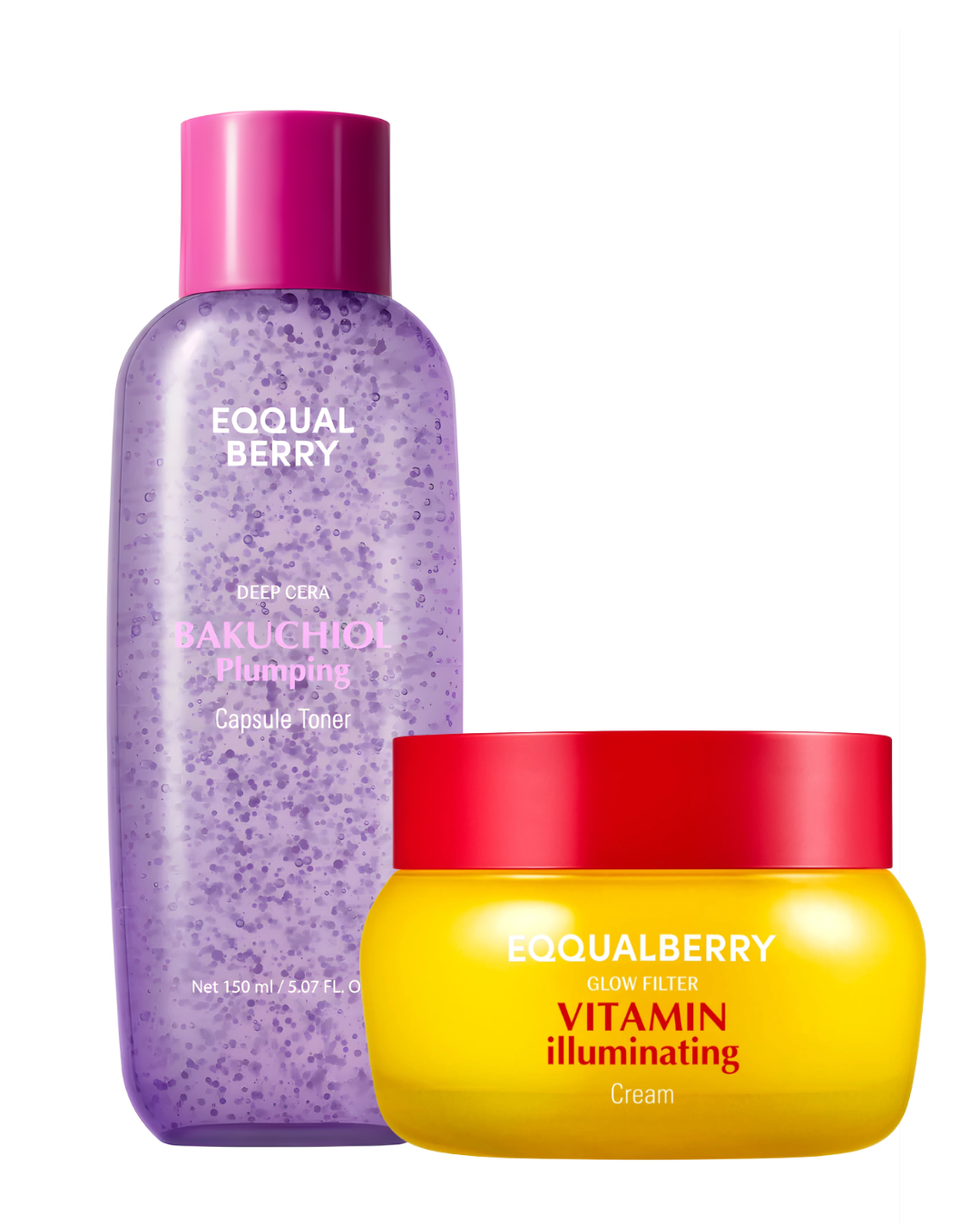 EQQUALBERRY Bakuchiol Plumbping Capsule Toner & VITAMIN Illuminating Cream Set