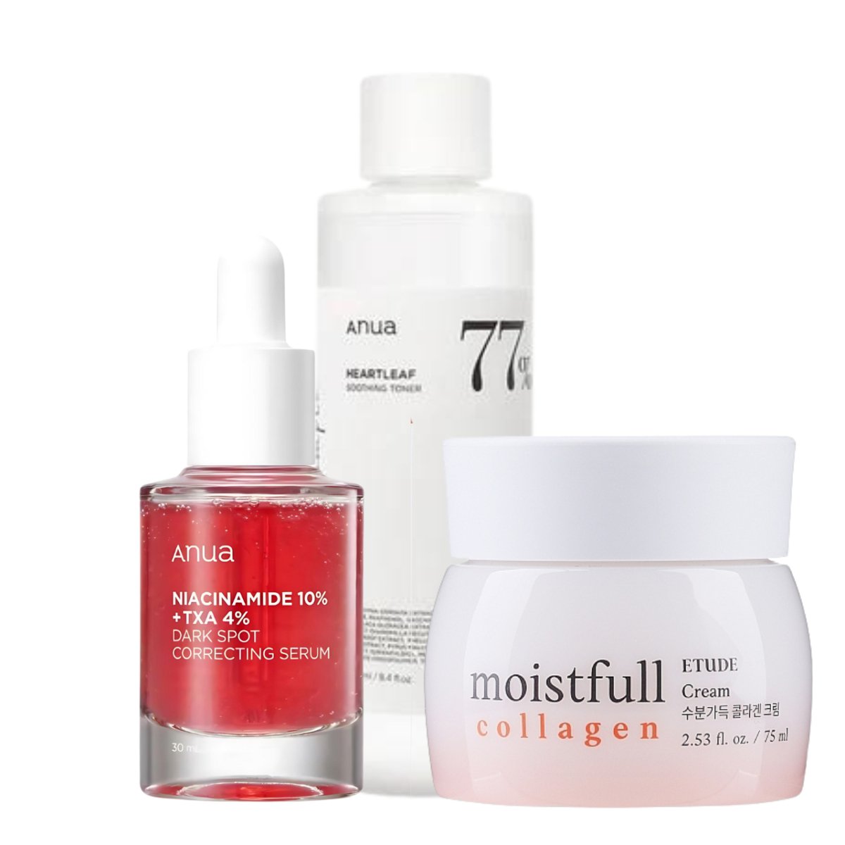 ANUA Niacinamide, Soothing Toner and Etude Moistfull CollagenAnua SetGlam Secret