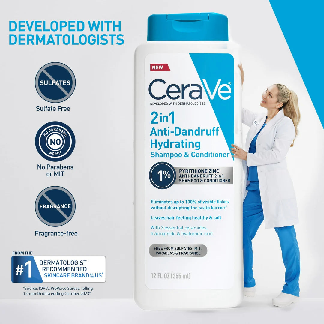 CERAVE 2 in 1 Anti-Dandruff Hydrating Shampoo & Conditioner - Glam Secret