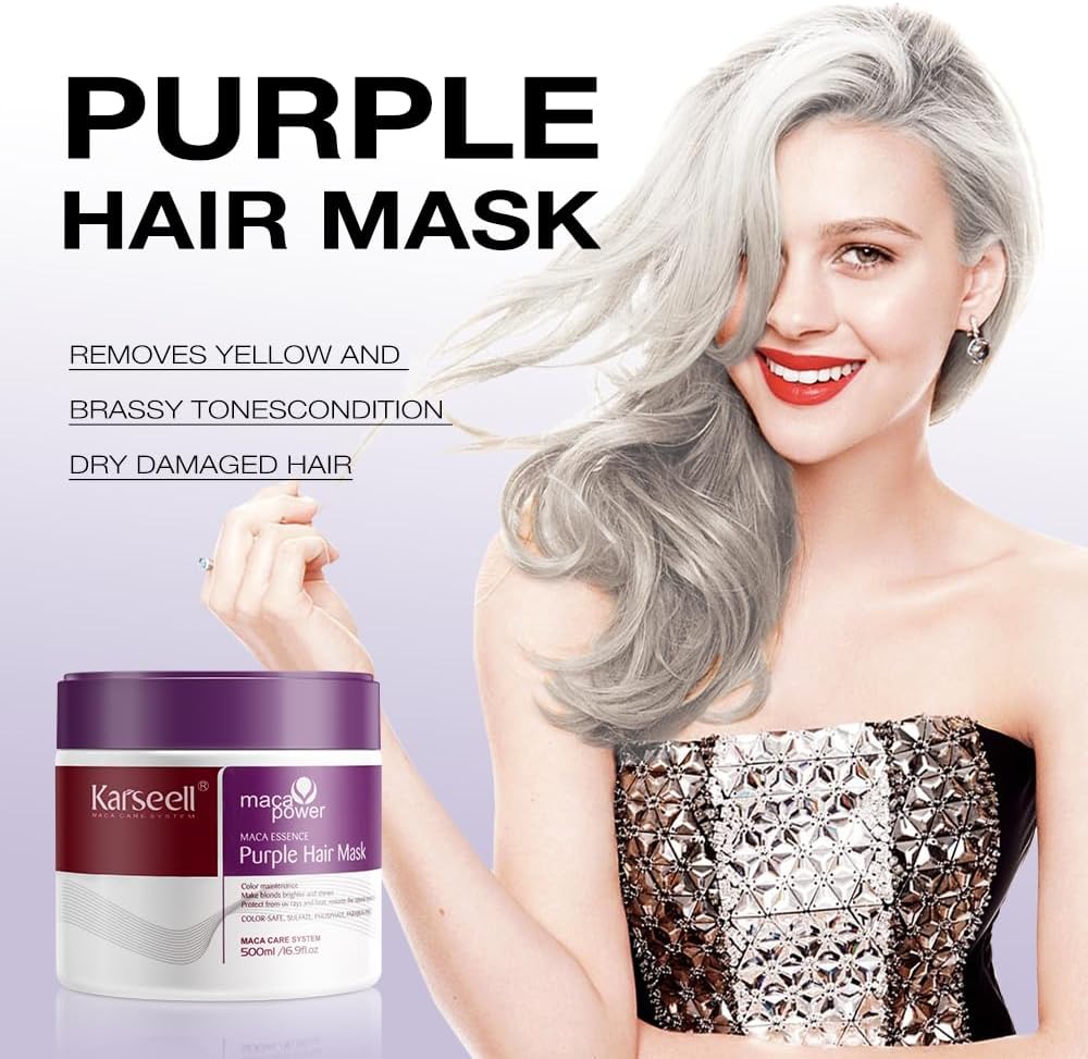KARSEELL Maca Essence Purple Hair Mask for Blonde Hair | Deep Conditioning & Tone Correction - Glam Secret