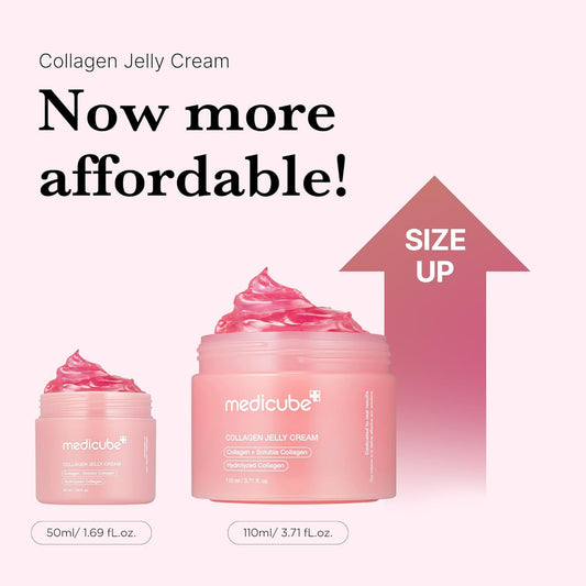 Medicube Collagen Jelly Cream in a 110ML jar, showing the smooth, gel-like texture of the skincare cream.