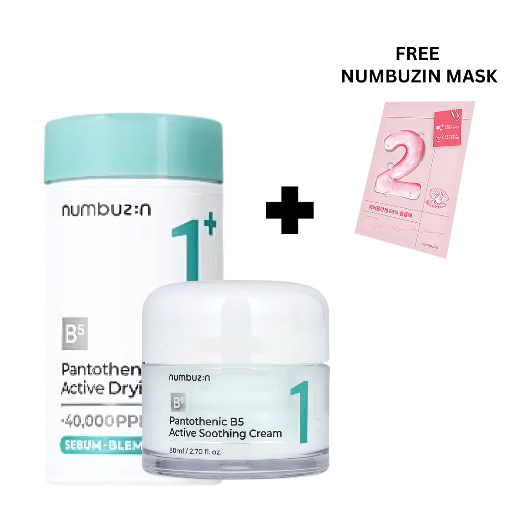 NUMBUZIN No.1 Pantothenic Active Soothing Cream & No.1 Pantothenic B5 Active Drying Powder + FREE MASK - Glam Secret
