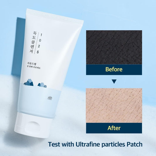 Round Lab DOKDO 1025 Cleanser in a white tube with blue and green accents, designed for gentle facial cleansing.