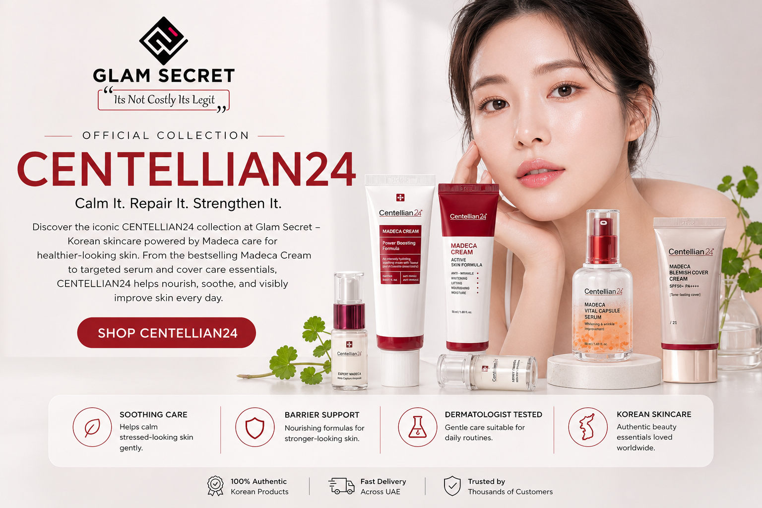 CENTELLIAN24 Korean skincare collection banner at Glam Secret