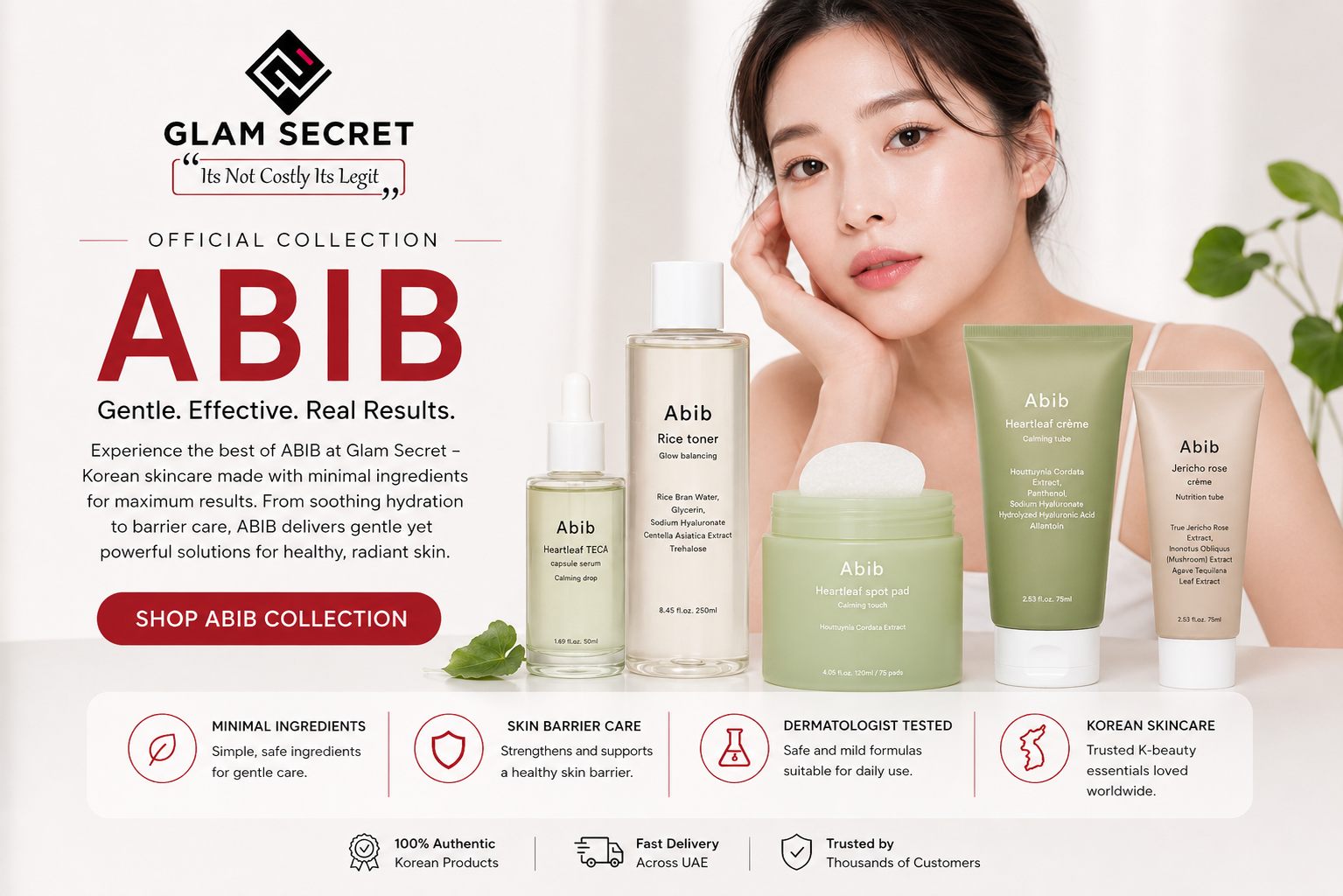 ABIB Korean skincare collection banner at Glam Secret