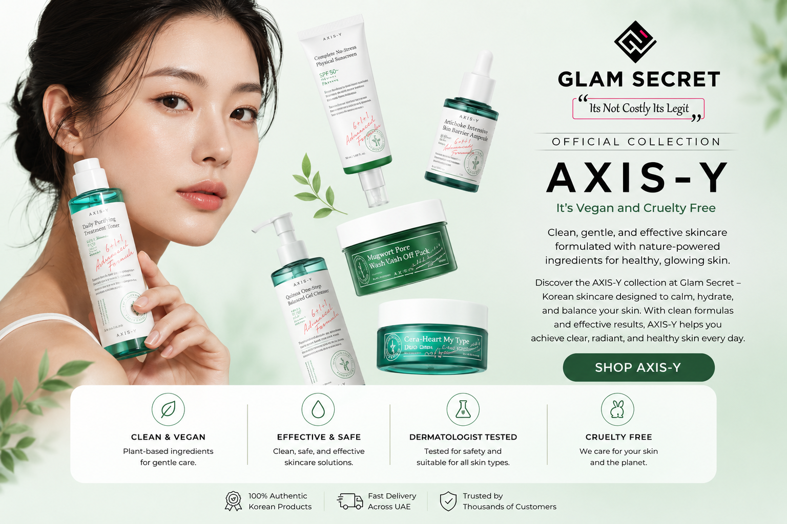 Korean skincare products by AXIS-Y for sensitive and acne-prone skin glam secret