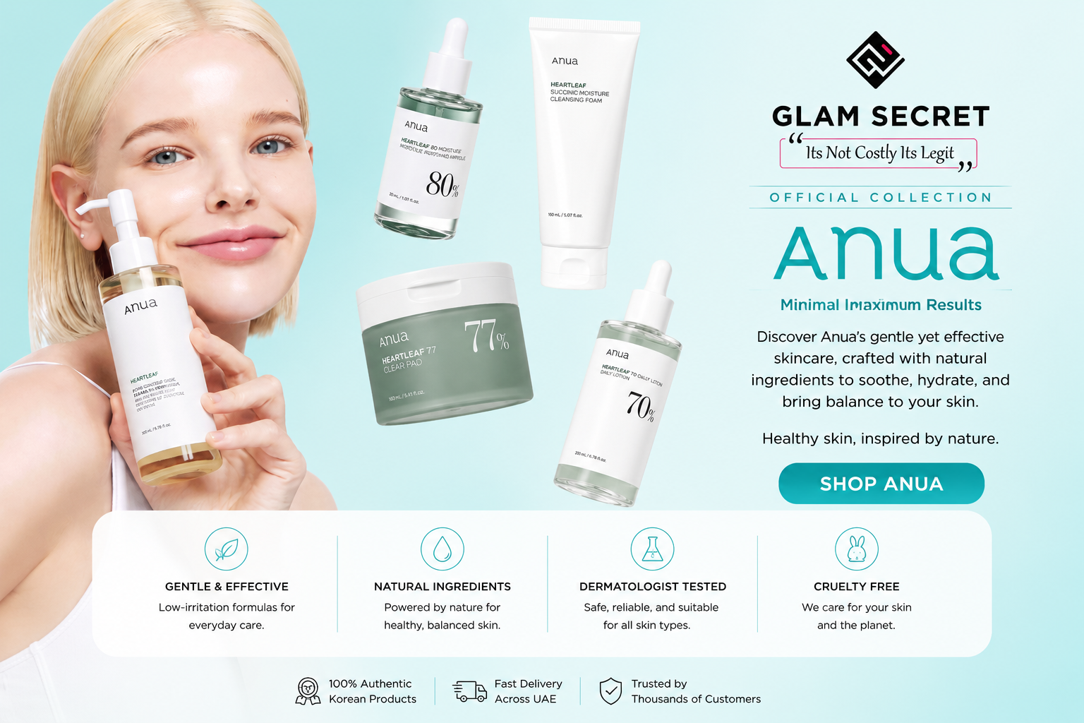 Shop authentic Anua skincare products online at Glam Secret