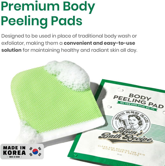 Mom's Bath Recipe Body Peeling Pad Original, All in One Bubble Body Wash & Scrub Gloves with Honey & Yogurt, Exfoliating Mitts for Dead Skin Cells, Skin Retexturizing Pads - 8 Sheets - Glam Secret