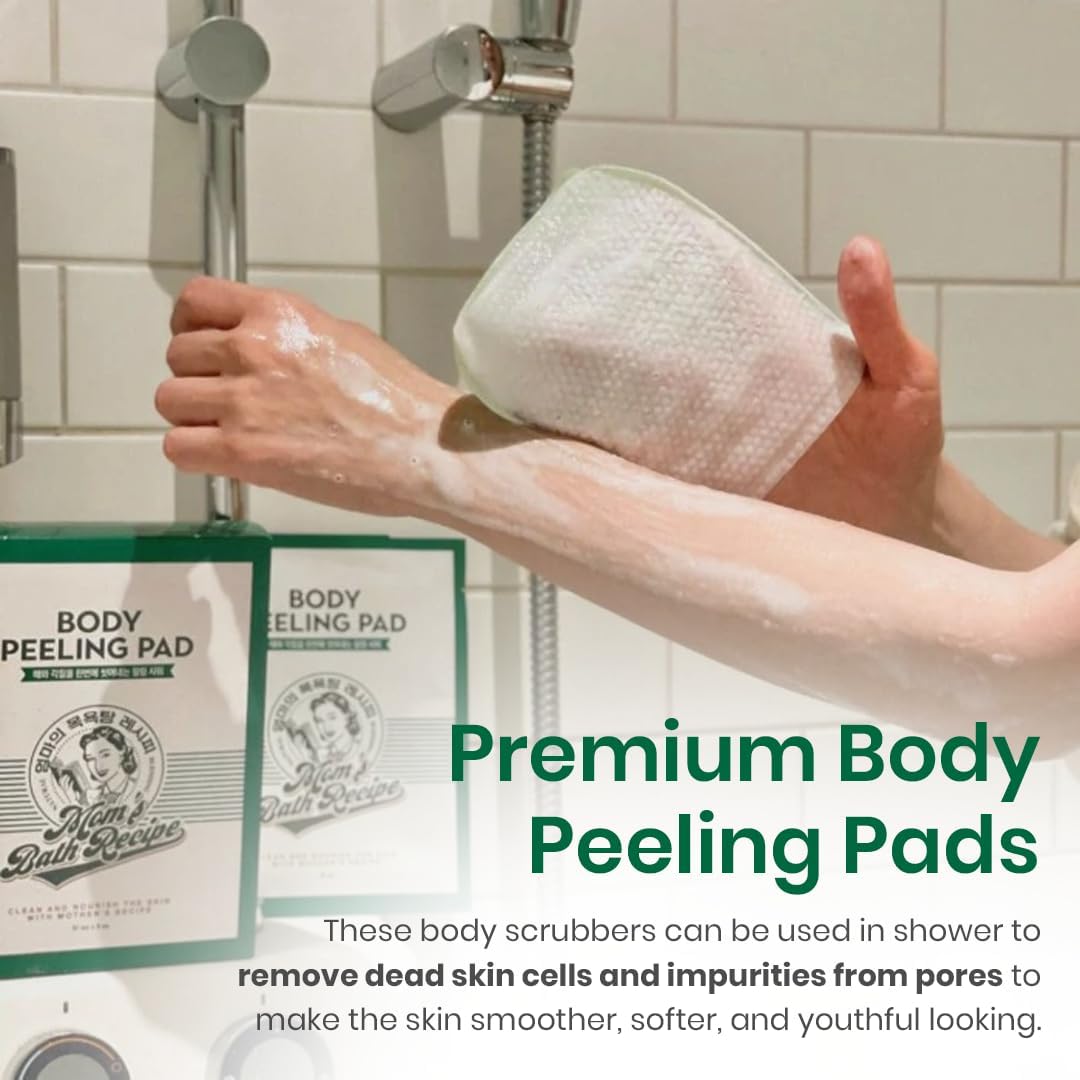 Mom's Bath Recipe Body Peeling Pad Original, All in One Bubble Body Wash & Scrub Gloves with Honey & Yogurt, Exfoliating Mitts for Dead Skin Cells, Skin Retexturizing Pads - 8 Sheets