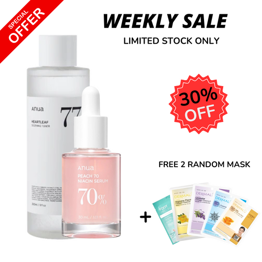 WEEKLY FLASH DEALS Anua Heartleaf 77% Soothing Toner & Peach 70% Niacinamide Serum