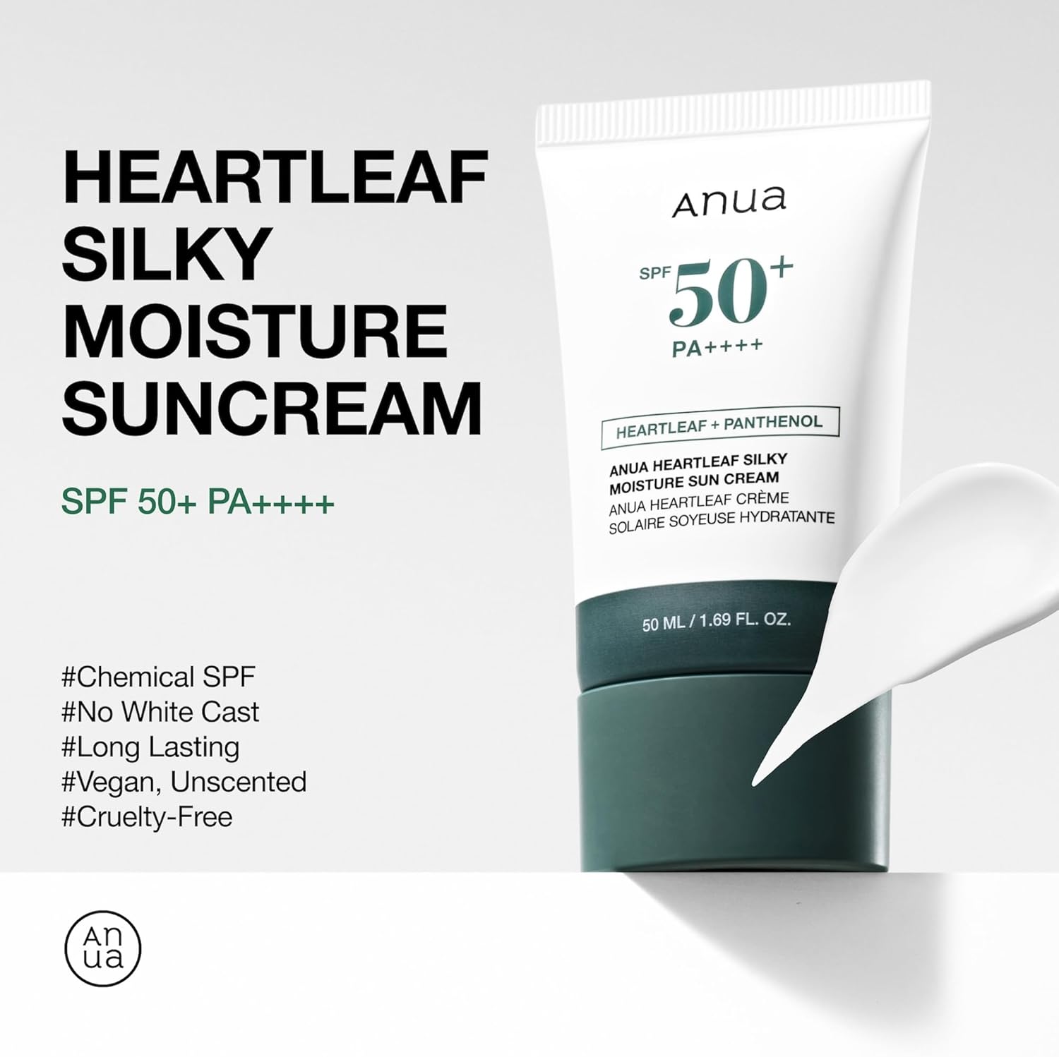 Anua heartleaf silky moisture sun cream spf50+ PA++++ 50ml - Glam Secret