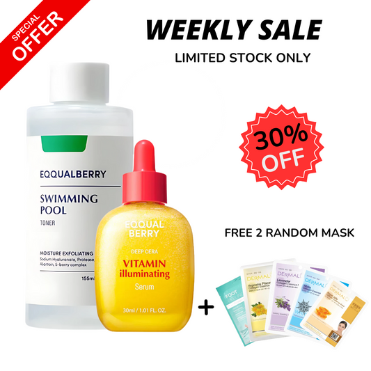 WEEKLY FLASH DEALS EQQUALBERRY Swimming Pool Toner 155ml & EQQUALBERRY Vitamin Illuminating Serum