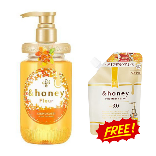 &Honey Fleur Kinmokusei Moist Shampoo 1.0 with Free &Honey Deep Moist Hair Oil step 3.0