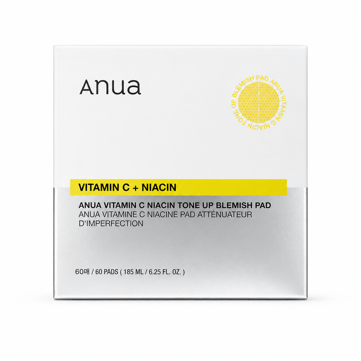 Anua Vitamin C Niacin Tone Up Blemish Pad 60 pads and 185ml for brightening and dark spot care.