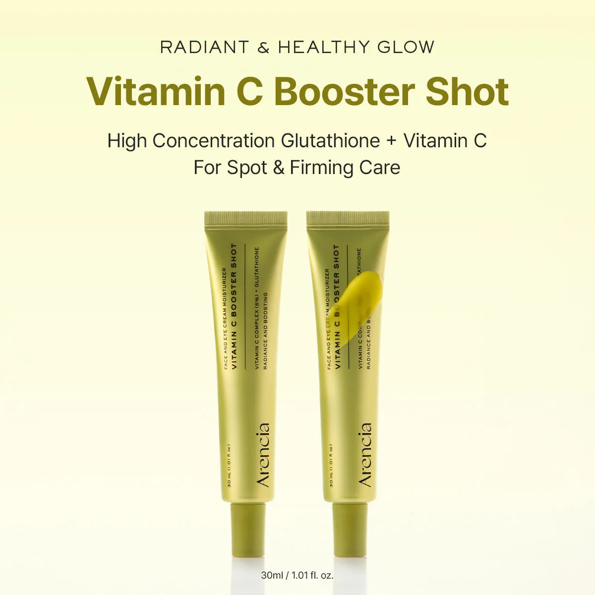 Arencia Vitamin C Booster Shot bottle with dropper, designed to brighten skin and reduce dark spots.