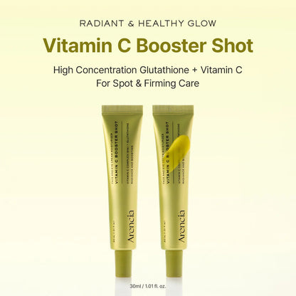 Arencia Vitamin C Booster Shot bottle with dropper, designed to brighten skin and reduce dark spots.