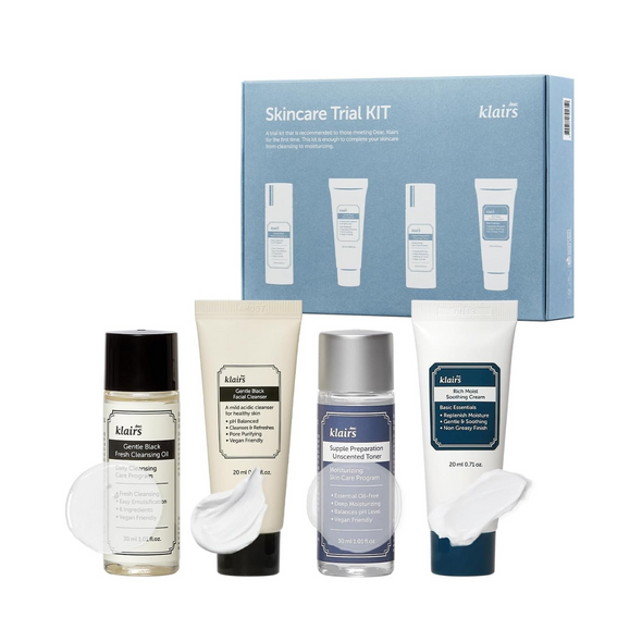 DEAR KLAIRS Skincare Trial Kits, 4 minis, Cleansing Oil, Cleanser, Toner, Cream