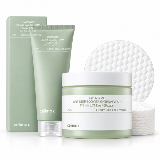 Celimax Ji Woo Gae Cica BHA Acne Foam Cleanser 150ml and One Step Body Brightening Pads 60pcs Korean skincare duo – Glam Secret UAE