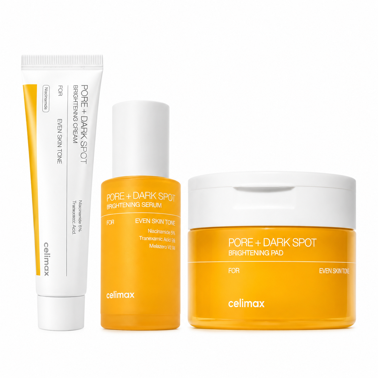Celimax Pore and Dark Spot Brightening Set with pads, serum and cream