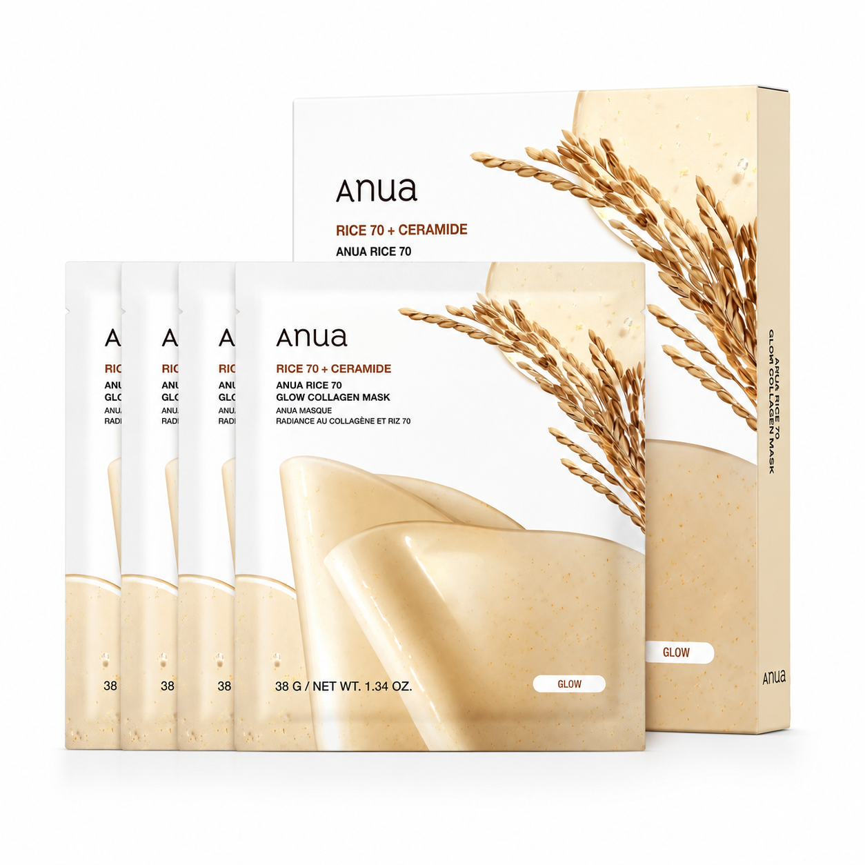 ANUA Rice 70 Glow Collagen Mask 4EA