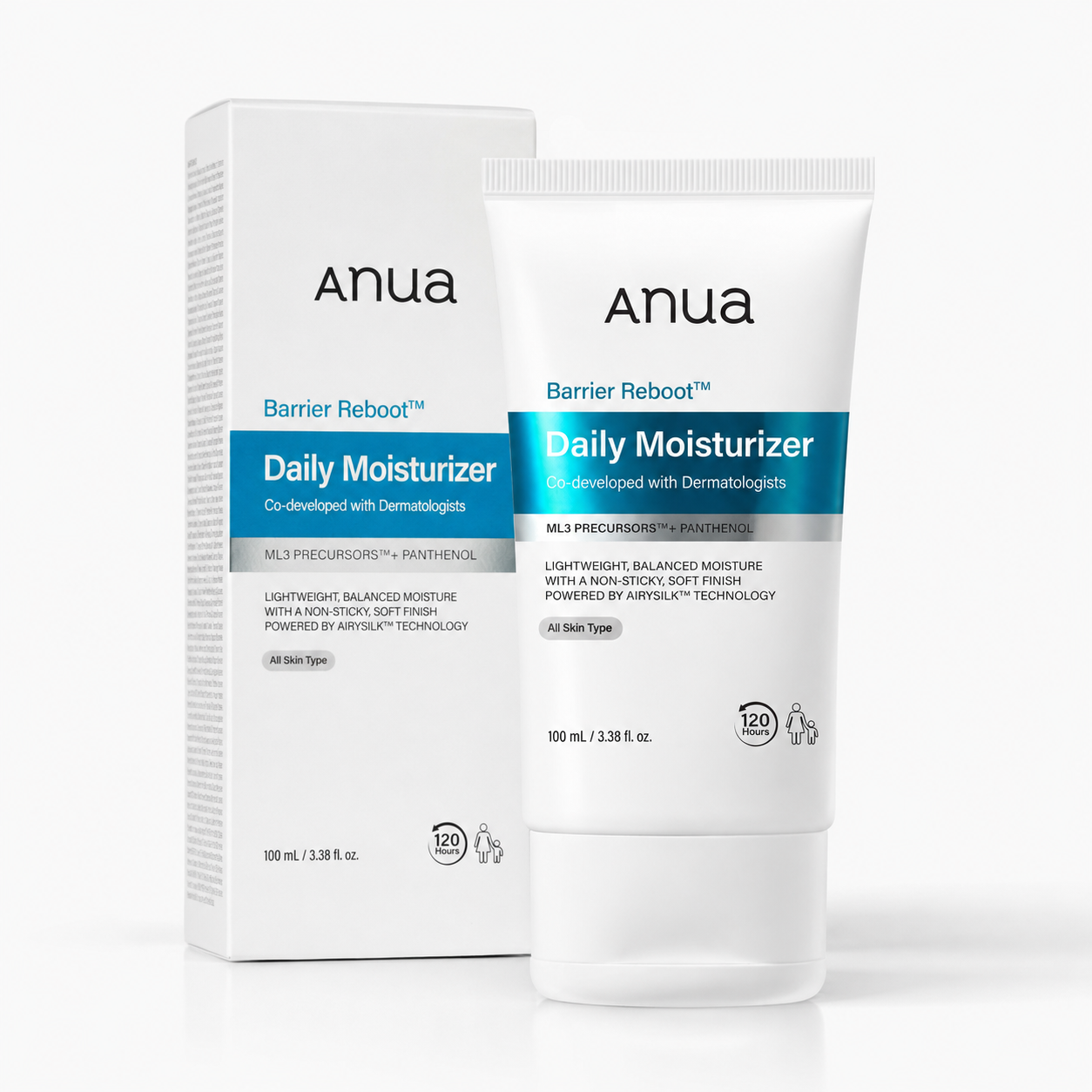 Anua Barrier Reboot Daily Moisturizer shown with its retail box and the product tube on a clean white background.