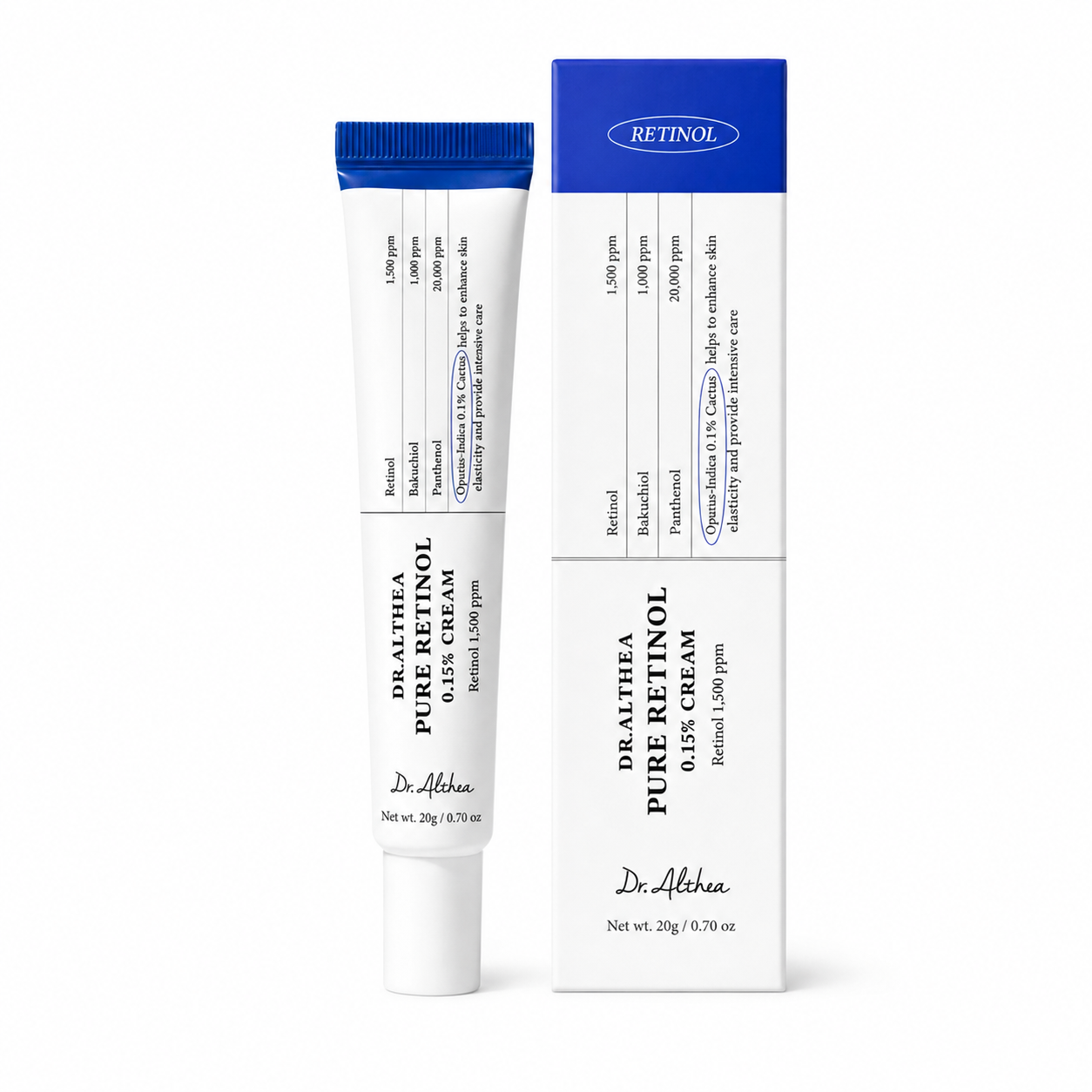 Dr. Althea Pure Retinol 0.15% Cream 20g with product box on white background