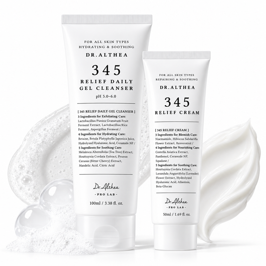 DR ALTHEA 345 Relief Cleanser & Cream Duo Set, 150ml skincare set displayed together