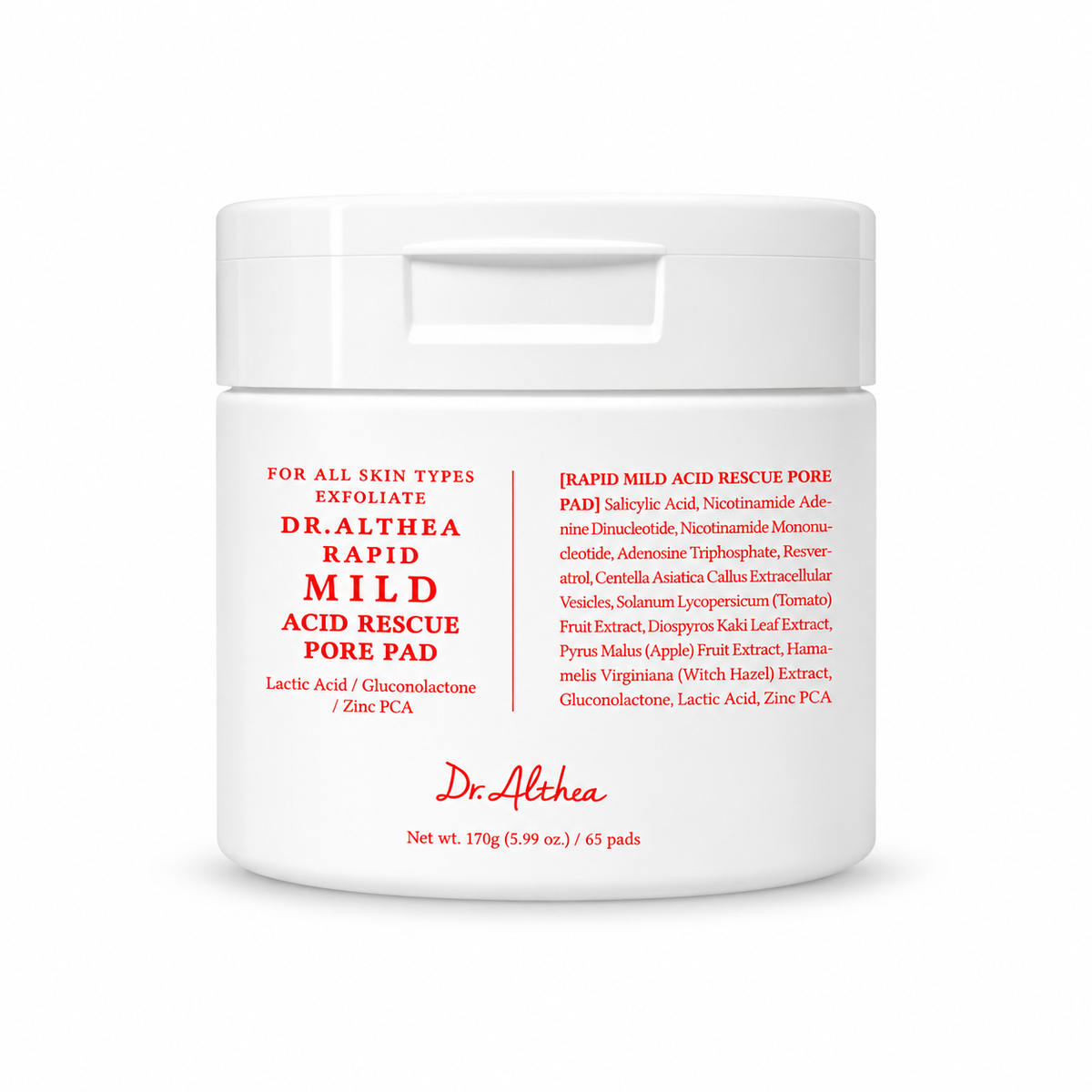 Dr. Althea Rapid Mild Acid Rescue Pore Pad 65 Pads Korean exfoliating toner pads UAE