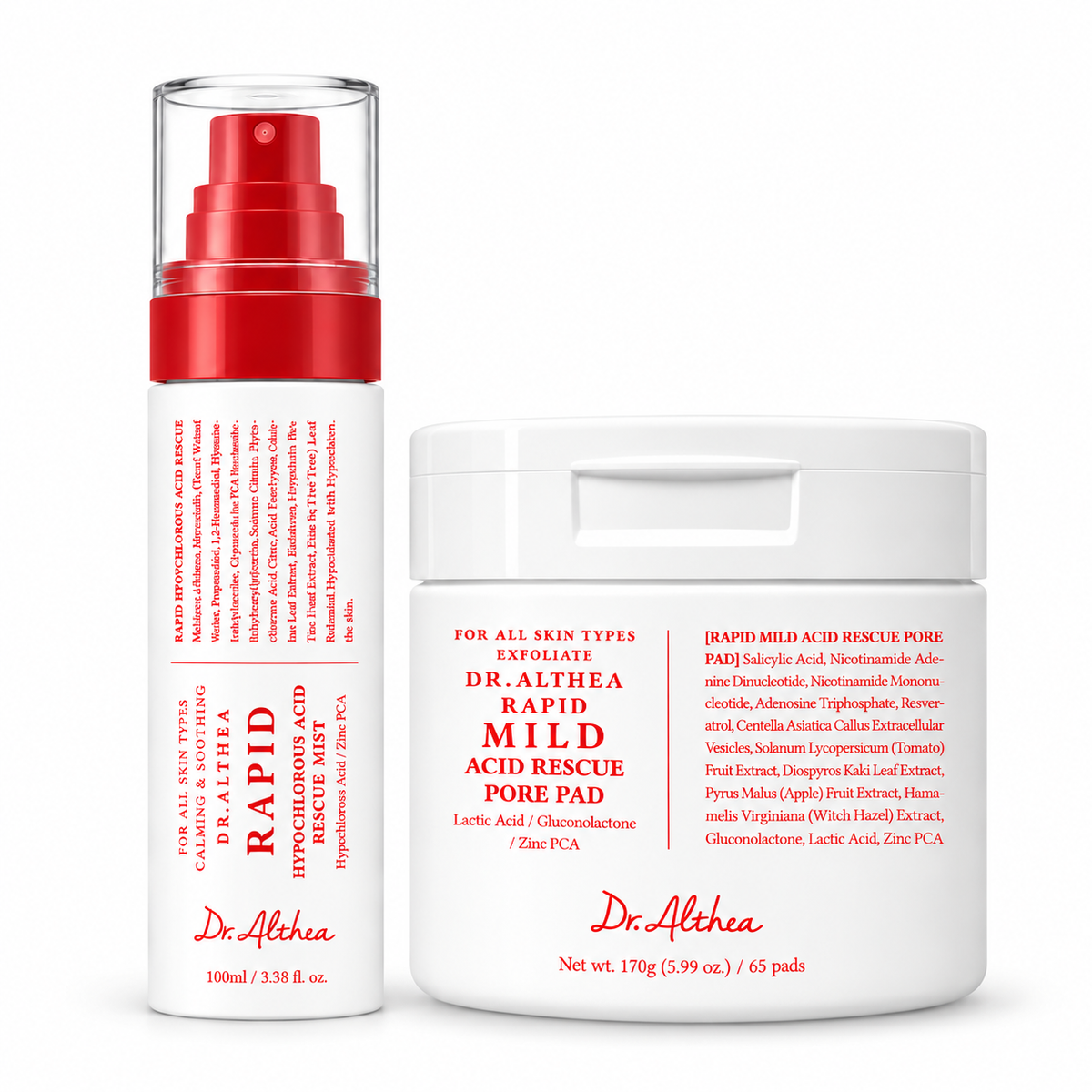 Dr. Althea Rapid Mild Acid Rescue Pore Pad and Hypochlorous Acid Rescue Mist Korean skincare set UAE
