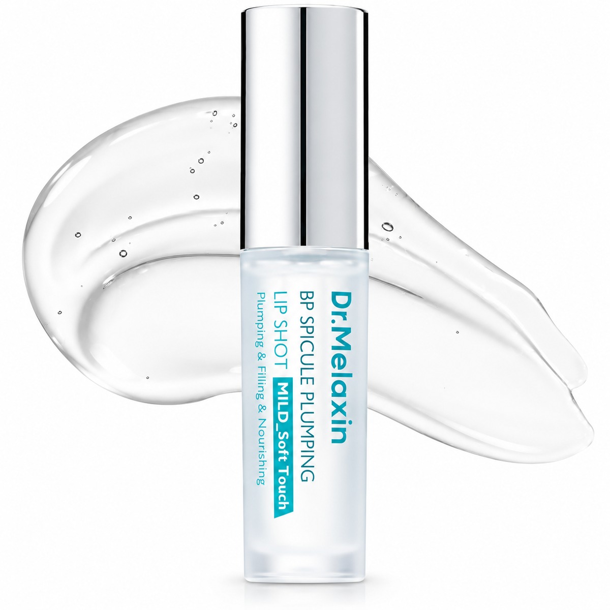 Dr.Melaxin BP Spicule Plumping Lip Shot lip serum, Mild & Maxi, 4ml tube beside packaging