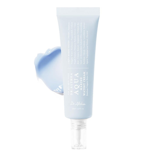 Dr. Althea Aqua Marine Watery Cream 50ml jar showing the lightweight, hydrating cream texture in a clear container.