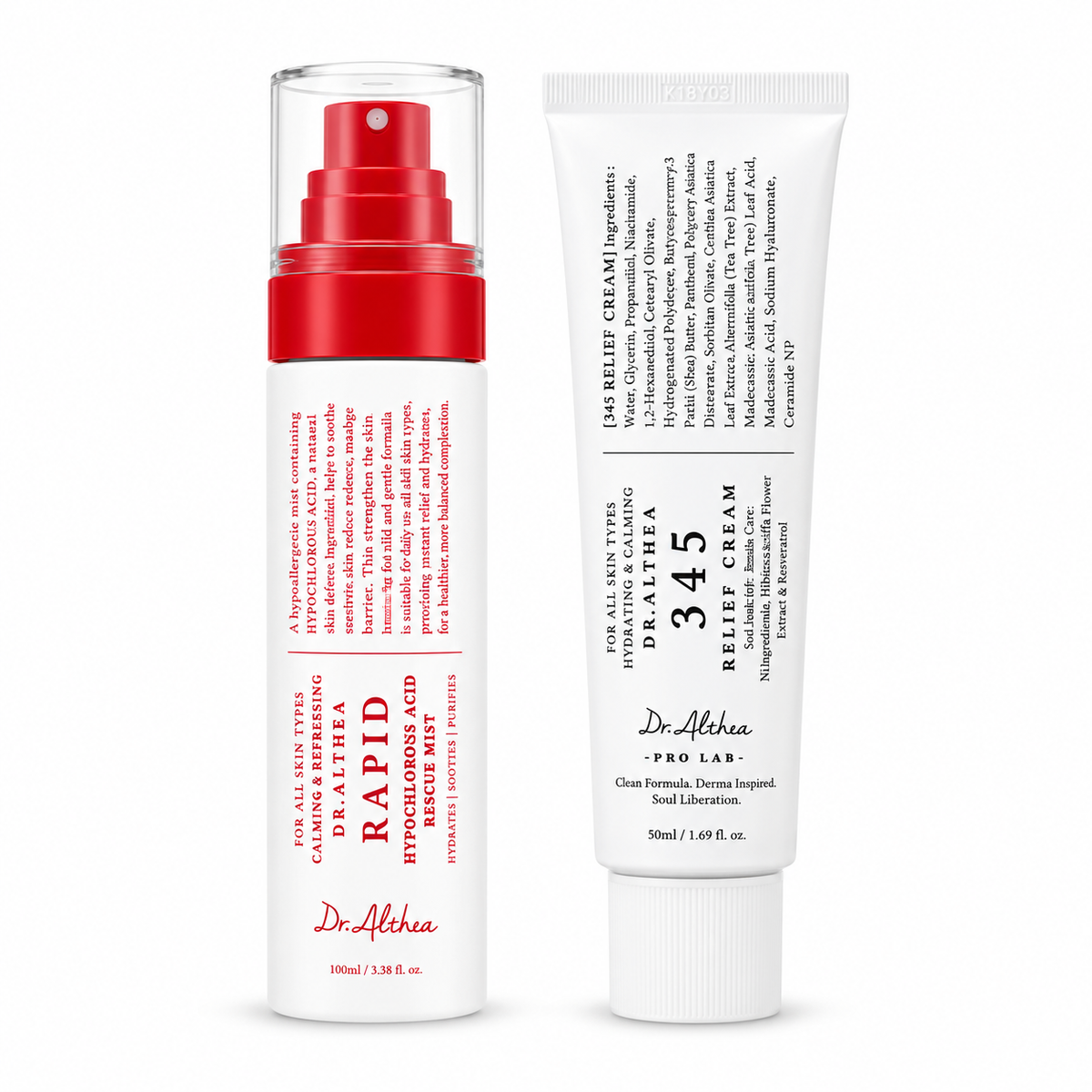 Dr. Althea Rapid Hypochlorous Acid Rescue Mist 100ml and 345 Relief Cream 50ml Set