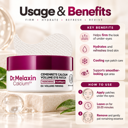 Dr. Melaxin Cemenrete Calcium Volume Eye Patch 60ea jar with hydrogel eye patches Usage and benefits 
