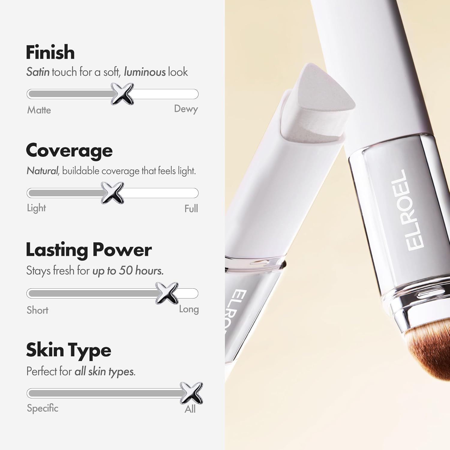 ELROEL Blanc Cover Cream Stick with built-in blending brush 