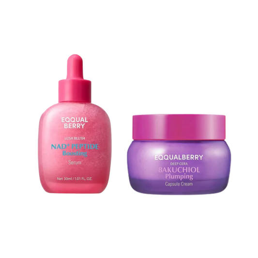 EQQUALBERRY - Bakuchiol Plumping Capsule Cream 50ml x NAD+ Peptide Boosting Serum 30ml - Glam Secret