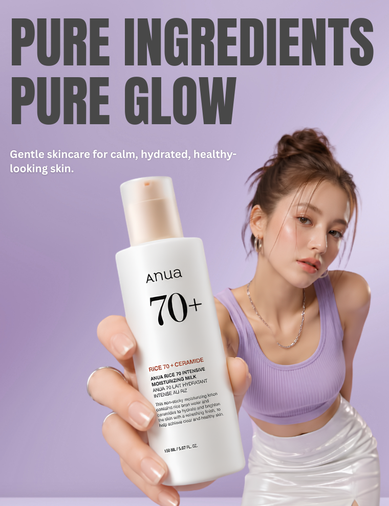Premium Anua skincare banner for Glam Secret UAE featuring authentic Korean beauty products designed for calming care, glowing skin and lightweight hydration routines.