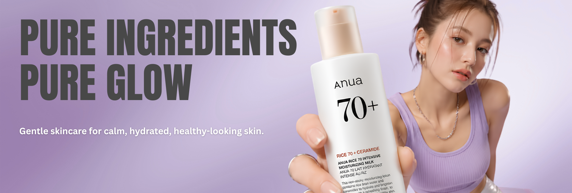 Premium Anua skincare banner for Glam Secret UAE featuring authentic Korean beauty products designed for calming care, glowing skin and lightweight hydration routines.